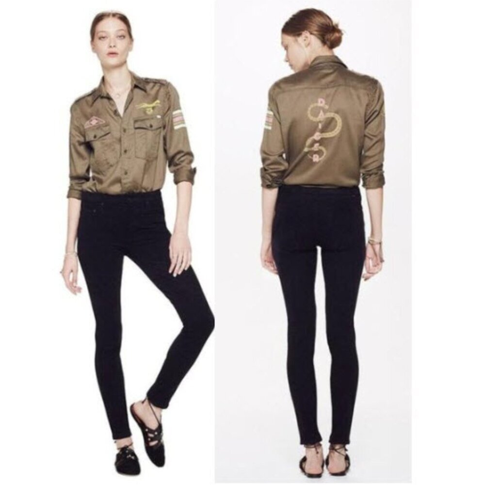 Mother The High Waisted Looker Faux Suede Skinny Pants Size 31 Black Stretch